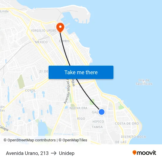 Avenida Urano, 213 to Unidep map
