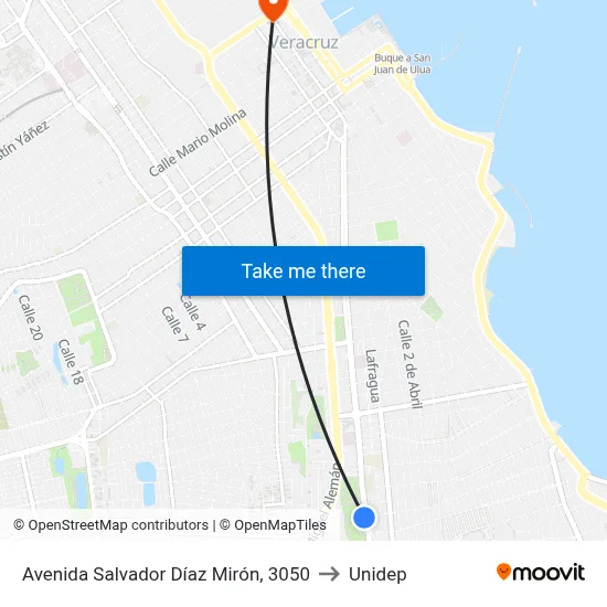 Avenida Salvador Díaz Mirón, 3050 to Unidep map