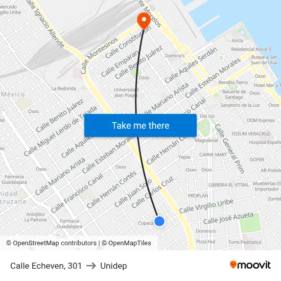 Calle Echeven, 301 to Unidep map
