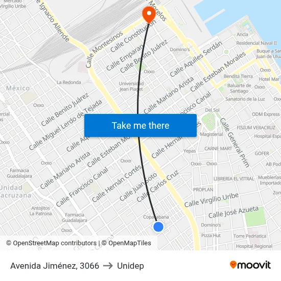 Avenida Jiménez, 3066 to Unidep map
