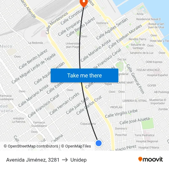 Avenida Jiménez, 3281 to Unidep map