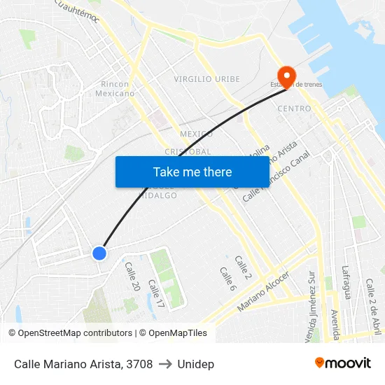 Calle Mariano Arista, 3708 to Unidep map