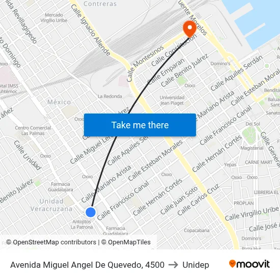 Avenida Miguel Angel De Quevedo, 4500 to Unidep map