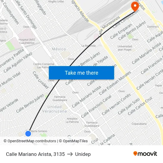 Calle Mariano Arista, 3135 to Unidep map