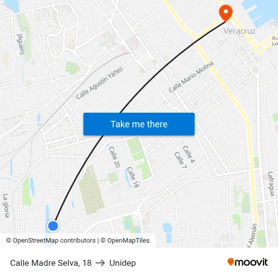 Calle Madre Selva, 18 to Unidep map
