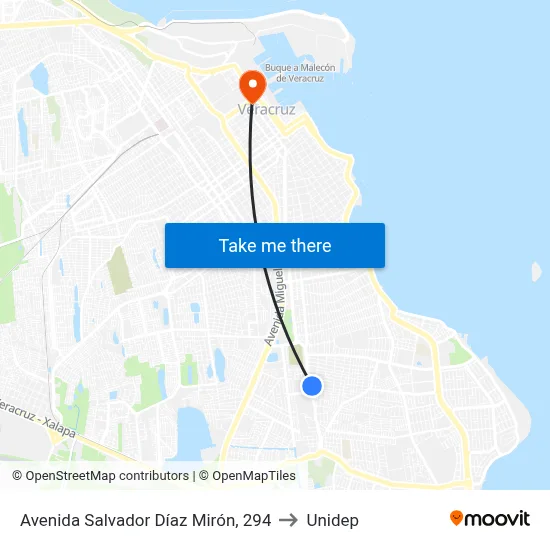 Avenida Salvador Díaz Mirón, 294 to Unidep map