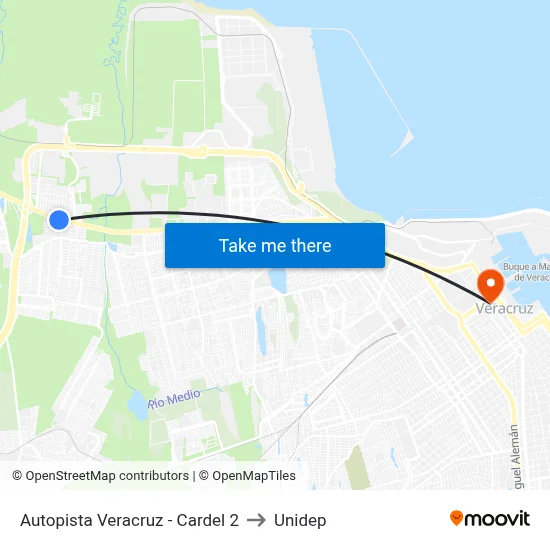 Autopista Veracruz - Cardel 2 to Unidep map