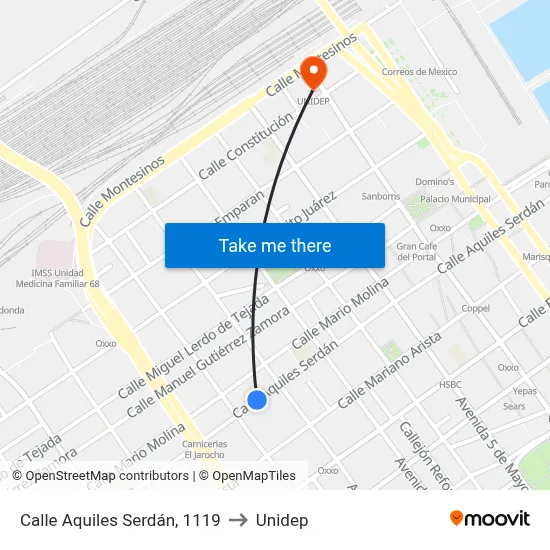 Calle Aquiles Serdán, 1119 to Unidep map
