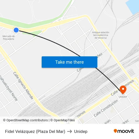 Fidel Velázquez (Plaza Del Mar) to Unidep map