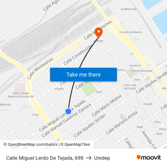 Calle Miguel Lerdo De Tejada, 698 to Unidep map