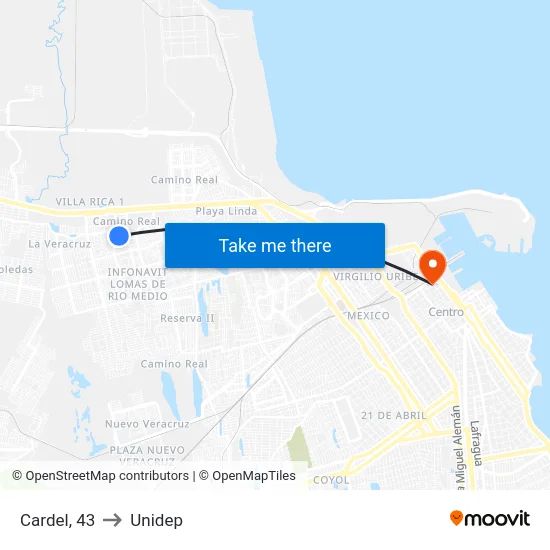 Cardel, 43 to Unidep map
