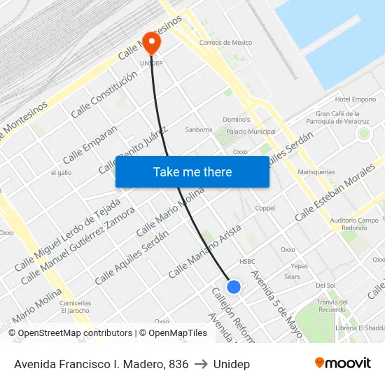 Avenida Francisco I. Madero, 836 to Unidep map
