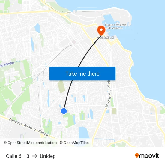 Calle 6, 13 to Unidep map