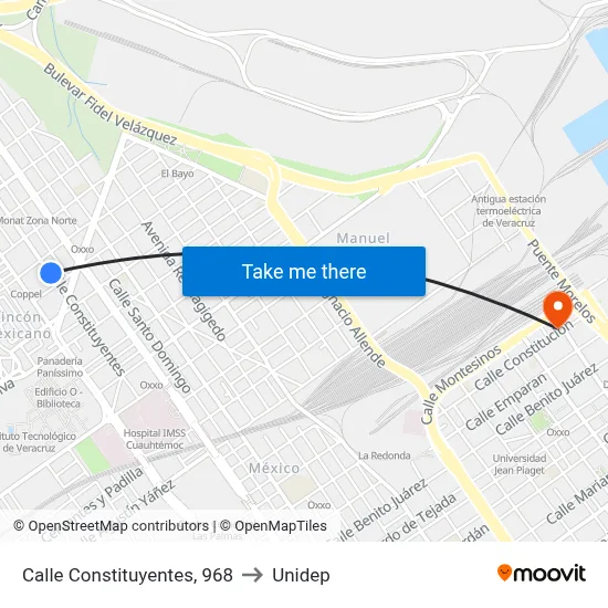 Calle Constituyentes, 968 to Unidep map