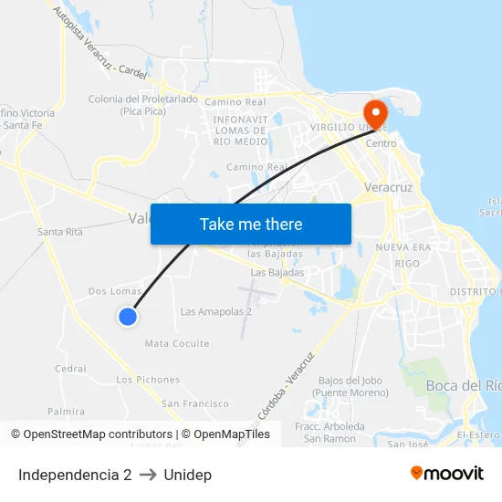 Independencia 2 to Unidep map