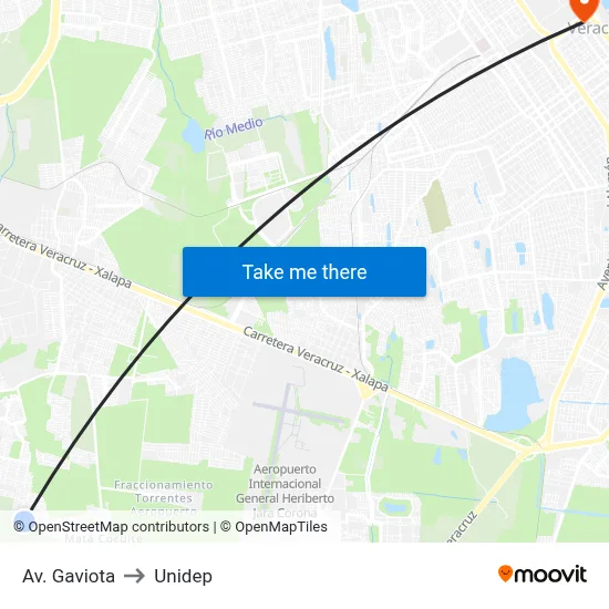 Av. Gaviota to Unidep map