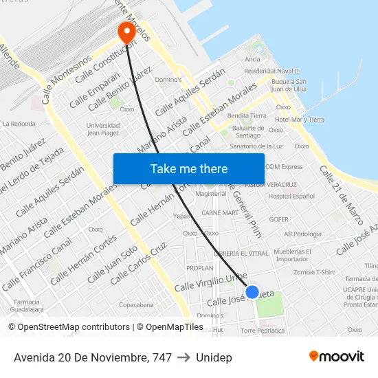 Avenida 20 De Noviembre, 747 to Unidep map
