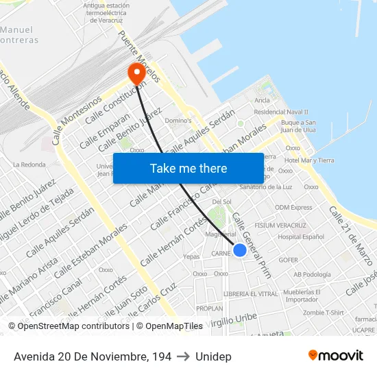 Avenida 20 De Noviembre, 194 to Unidep map