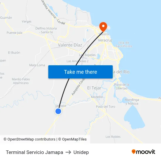 Terminal Servicio Jamapa to Unidep map