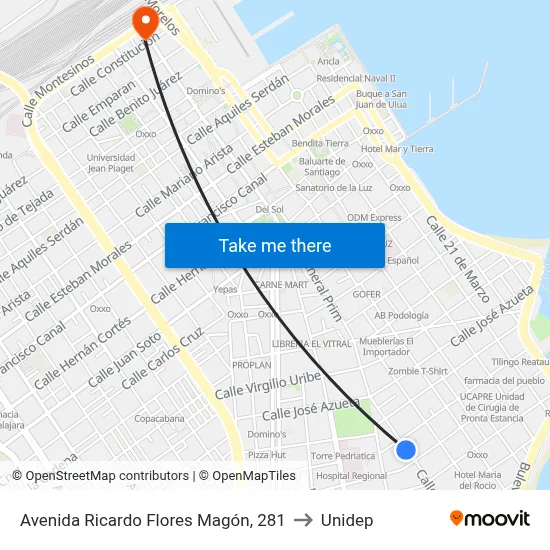 Avenida Ricardo Flores Magón, 281 to Unidep map