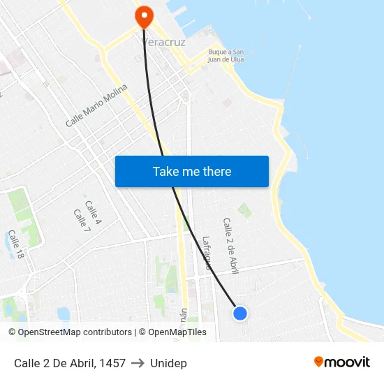 Calle 2 De Abril, 1457 to Unidep map