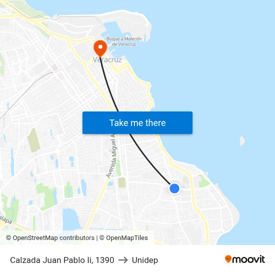 Calzada Juan Pablo Ii, 1390 to Unidep map