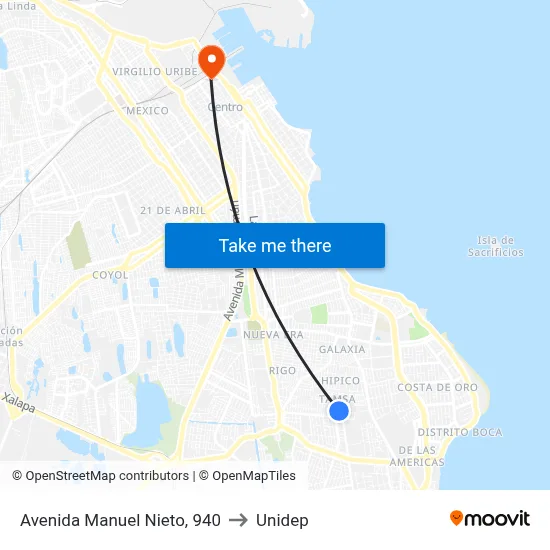 Avenida Manuel Nieto, 940 to Unidep map