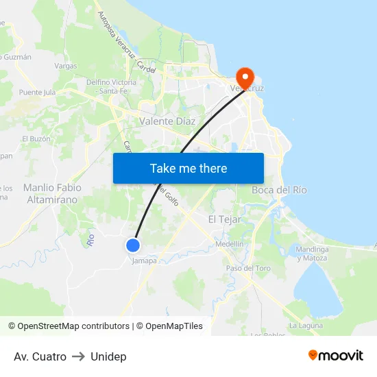 Av. Cuatro to Unidep map