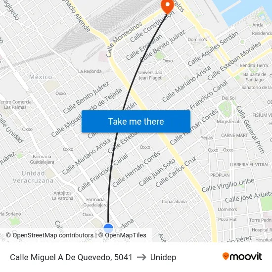 Calle Miguel A De Quevedo, 5041 to Unidep map