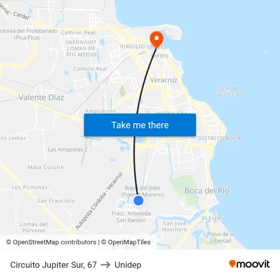 Circuito Jupiter Sur, 67 to Unidep map