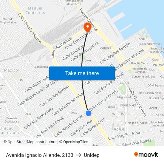 Avenida Ignacio Allende, 2133 to Unidep map