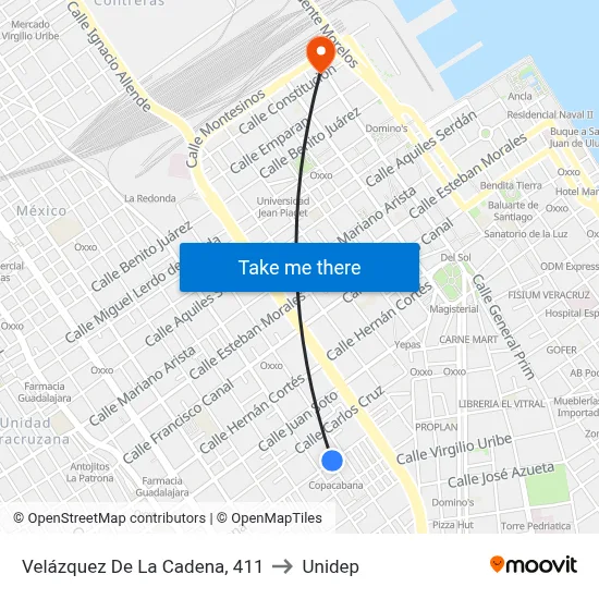 Velázquez De La Cadena, 411 to Unidep map