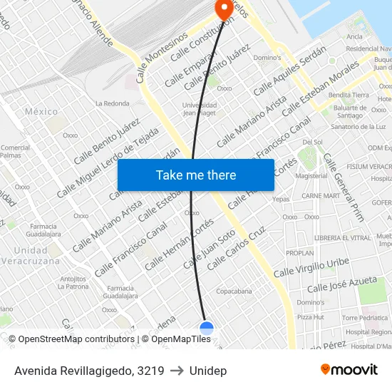 Avenida Revillagigedo, 3219 to Unidep map