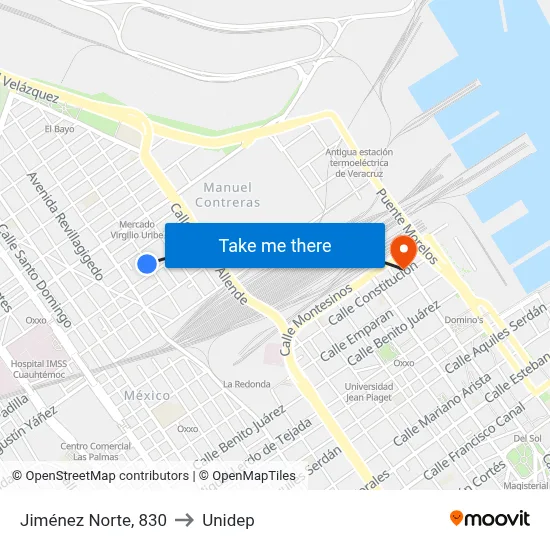 Jiménez Norte, 830 to Unidep map
