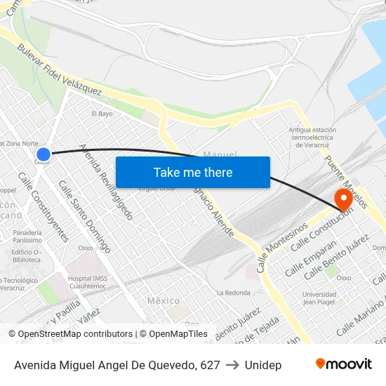 Avenida Miguel Angel De Quevedo, 627 to Unidep map