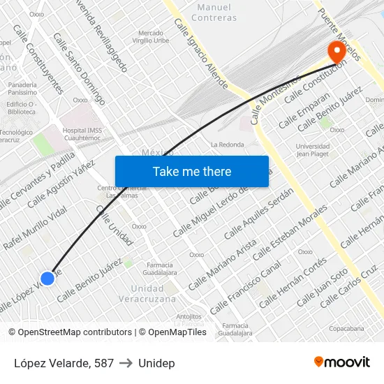 López Velarde, 587 to Unidep map