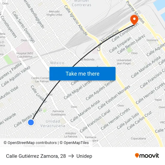 Calle Gutiérrez Zamora, 28 to Unidep map