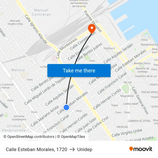 Calle Esteban Morales, 1720 to Unidep map