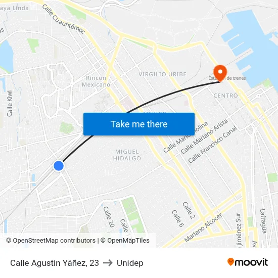Calle Agustin Yáñez, 23 to Unidep map