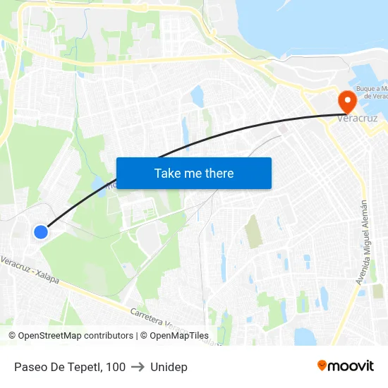 Paseo De Tepetl, 100 to Unidep map