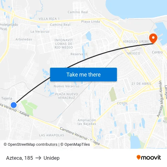 Azteca, 185 to Unidep map
