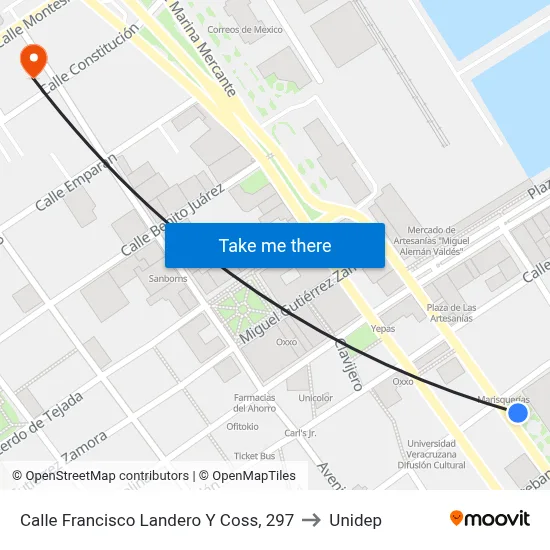 Calle Francisco Landero Y Coss, 297 to Unidep map