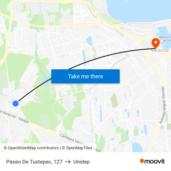 Paseo De Tuxtepec, 127 to Unidep map