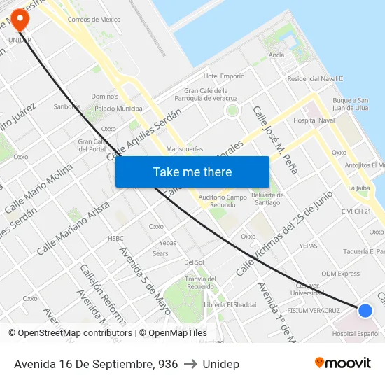 Avenida 16 De Septiembre, 936 to Unidep map