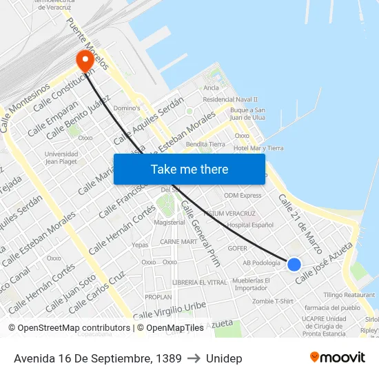 Avenida 16 De Septiembre, 1389 to Unidep map