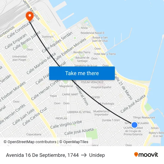 Avenida 16 De Septiembre, 1744 to Unidep map