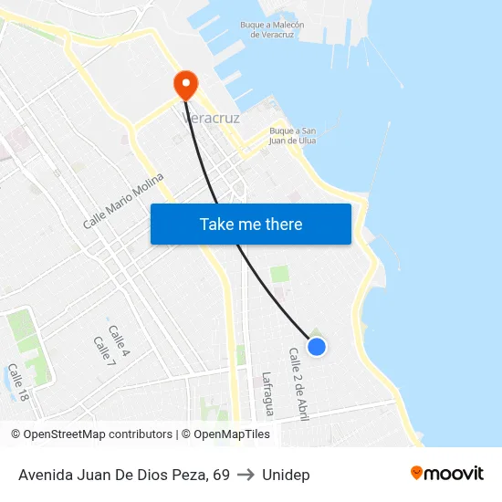 Avenida Juan De Dios Peza, 69 to Unidep map