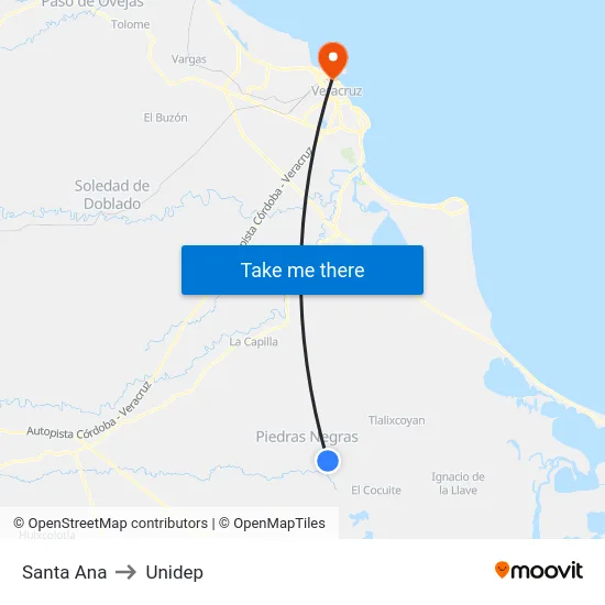 Santa Ana to Unidep map