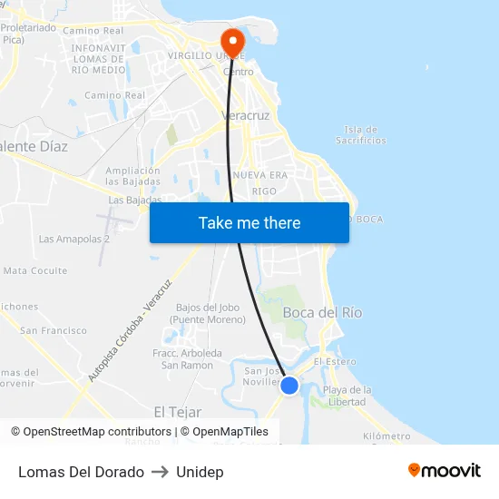 Lomas Del Dorado to Unidep map