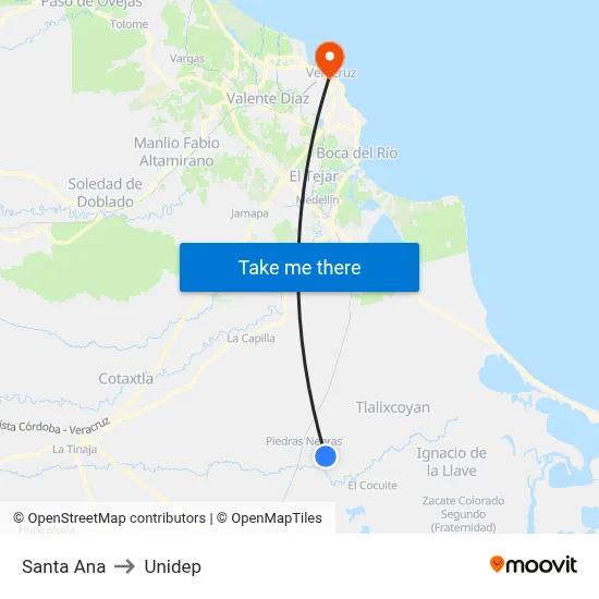 Santa Ana to Unidep map